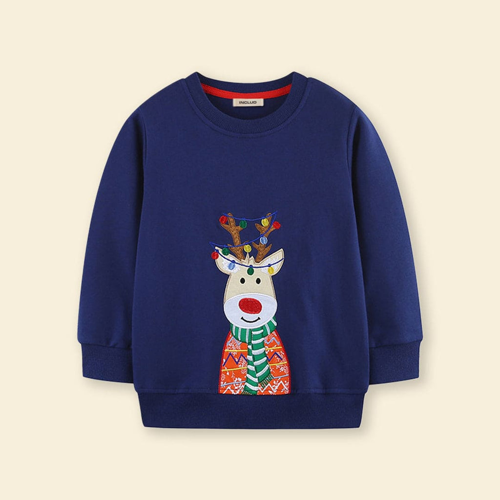 Boys Navy Long Sleeve Christmas Embroidered Sweatshirt Sweatshirts & Hoodies   