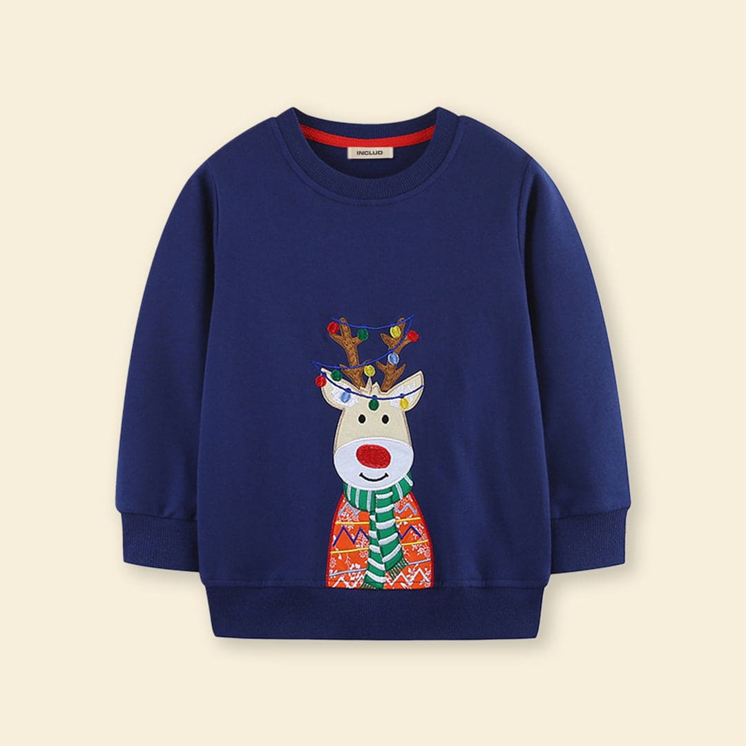 Boys Navy Long Sleeve Christmas Embroidered Sweatshirt Sweatshirts & Hoodies   