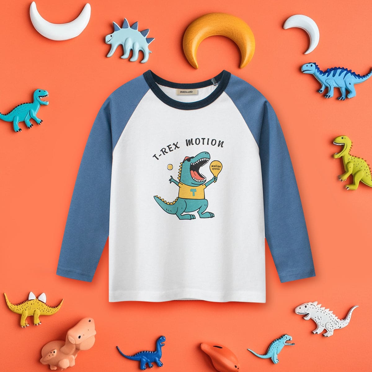 Boys White Dinosaur Print Raglan Sleeves T-shirt Tshirts White 1-2 Y 