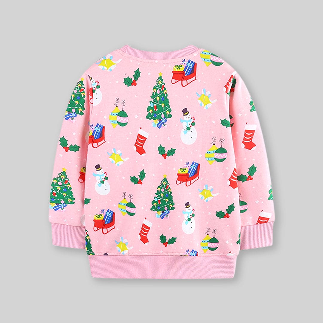 Girls Pink Long Sleeve Christmas Pullover Sweatshirt Sweatshirts & Hoodies   
