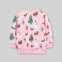 Girls Pink Long Sleeve Christmas Pullover Sweatshirt Sweatshirts & Hoodies   