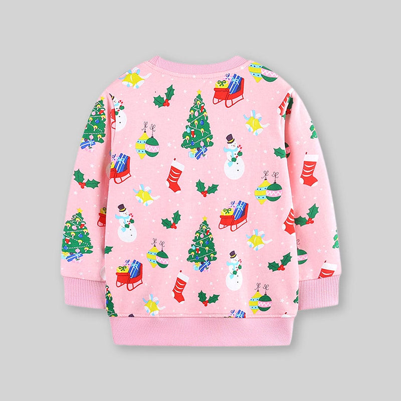 Girls Pink Long Sleeve Christmas Pullover Sweatshirt Sweatshirts & Hoodies   