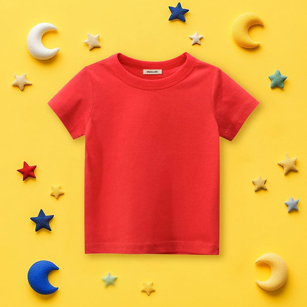 Boys Red Knitted Regular Short Sleeves T-shirt Tshirts Red 1-2 Y 