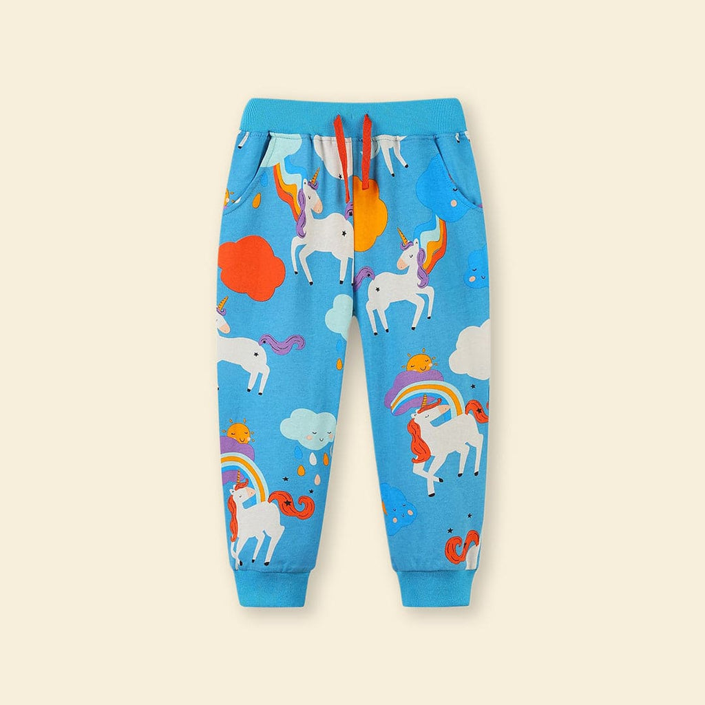 Girls Blue Unicorn Printed Ribbed Joggers Joggers Blue 1-2 Y 