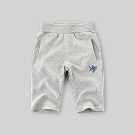 Boys Grey Shark Embroidered Elasticated Shorts Shorts   