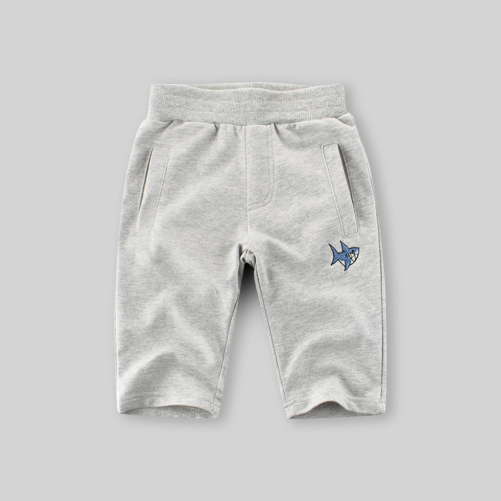 Boys Grey Shark Embroidered Elasticated Shorts Shorts   