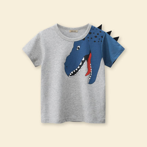 Boys Gray Dinosaur Print Short Sleeves T-shirt Tshirts   