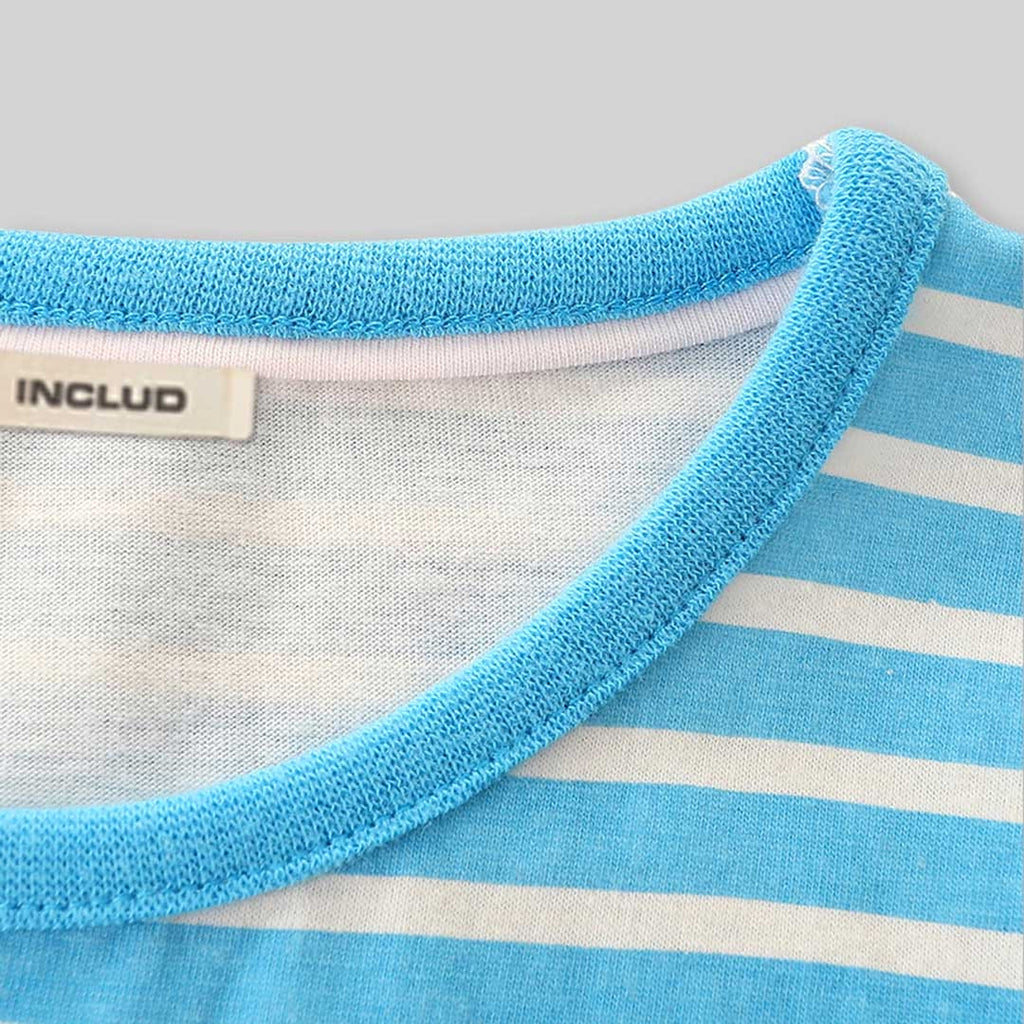 Girls Blue Long Sleeve Bunny Printed Striped T-Shirt Tops   