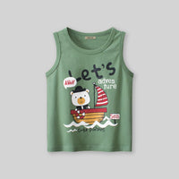 Boys Green Graphic Print Sleeveless Vest Vests   
