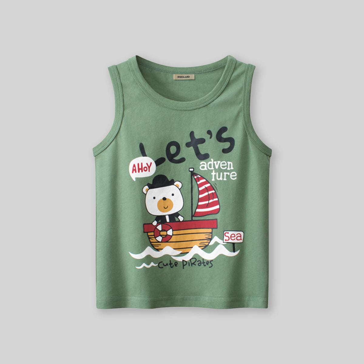Boys Green Graphic Print Sleeveless Vest Vests   