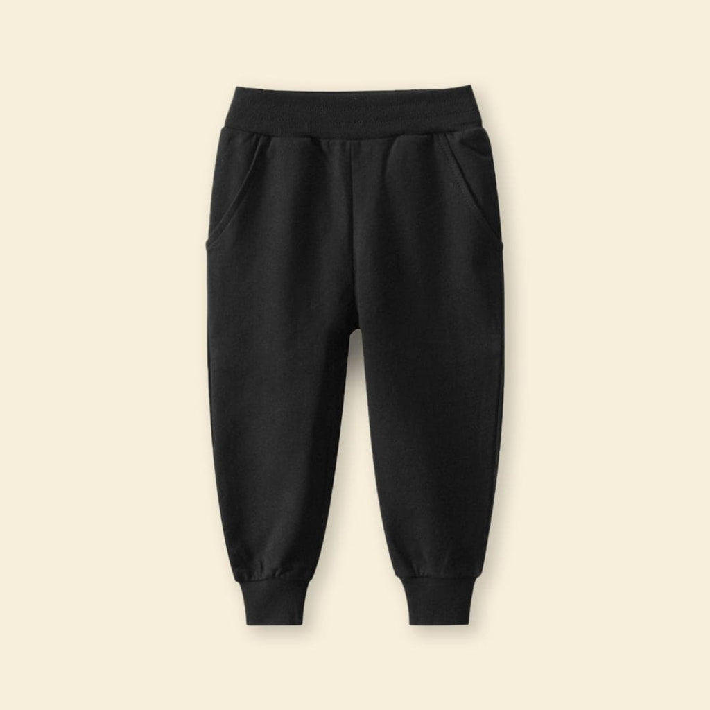 Boys Black Solid Elasticated Rib Trouser Trackpants & Joggers   
