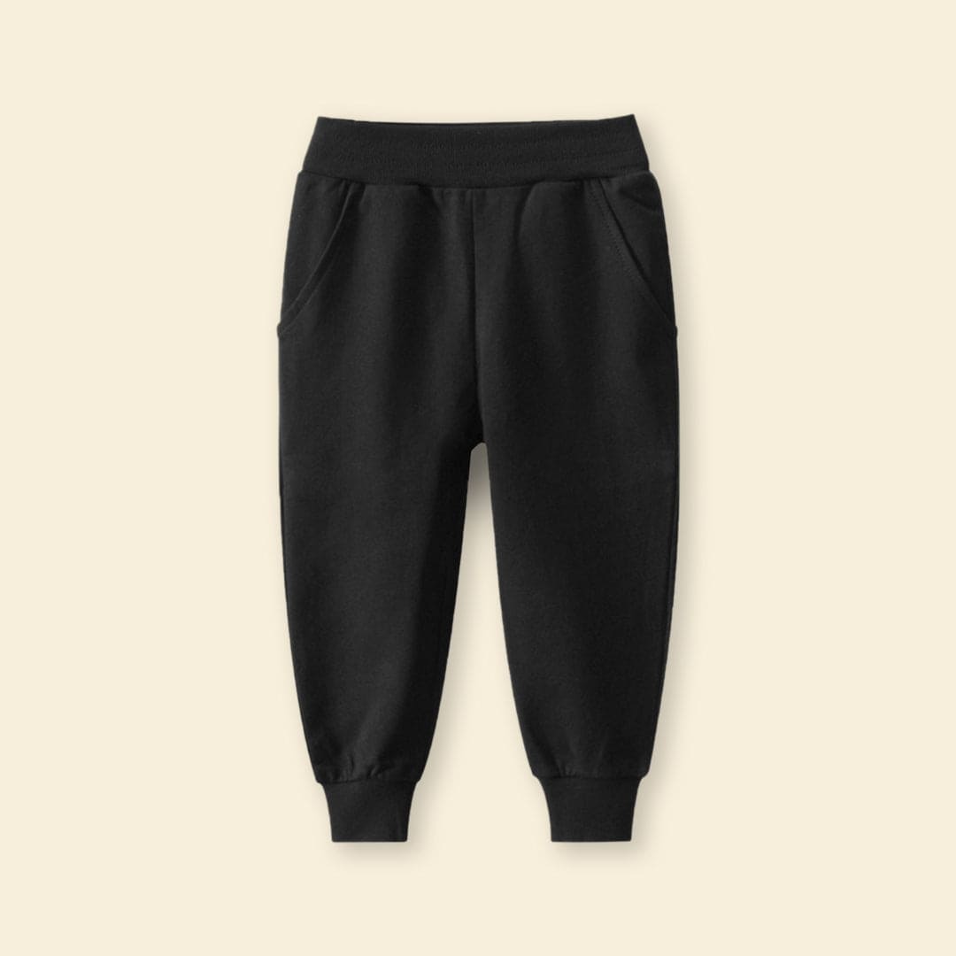Boys Black Solid Elasticated Rib Trouser Trackpants & Joggers   