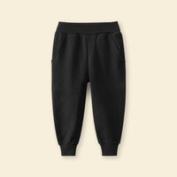 Boys Black Solid Elasticated Rib Trouser Trackpants & Joggers   