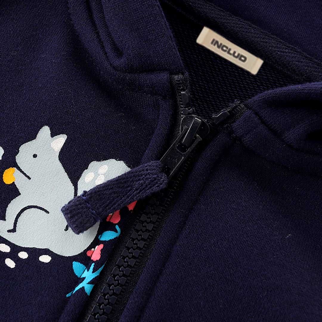 Girls Black Long Sleeve Squirrel Printed Hooded Sweatshirt Sweatshirts & Hoodies   