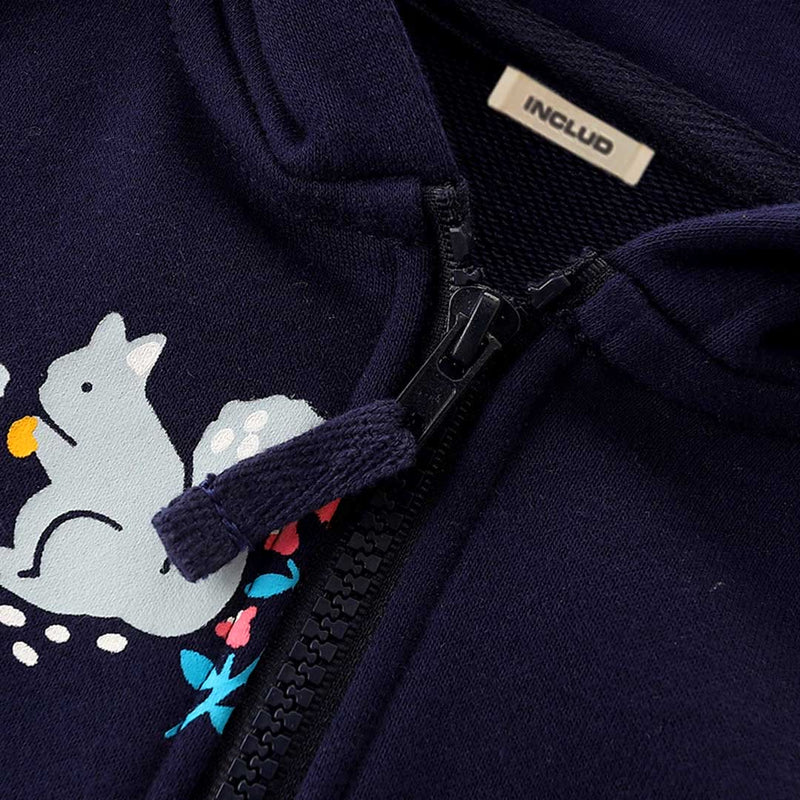Girls Black Long Sleeve Squirrel Printed Hooded Sweatshirt Sweatshirts & Hoodies   