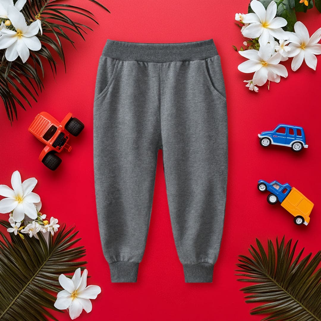 Boys Dark Grey Solid Elasticated Rib Trouser Trackpants & Joggers Dark Grey 1-2 Y 