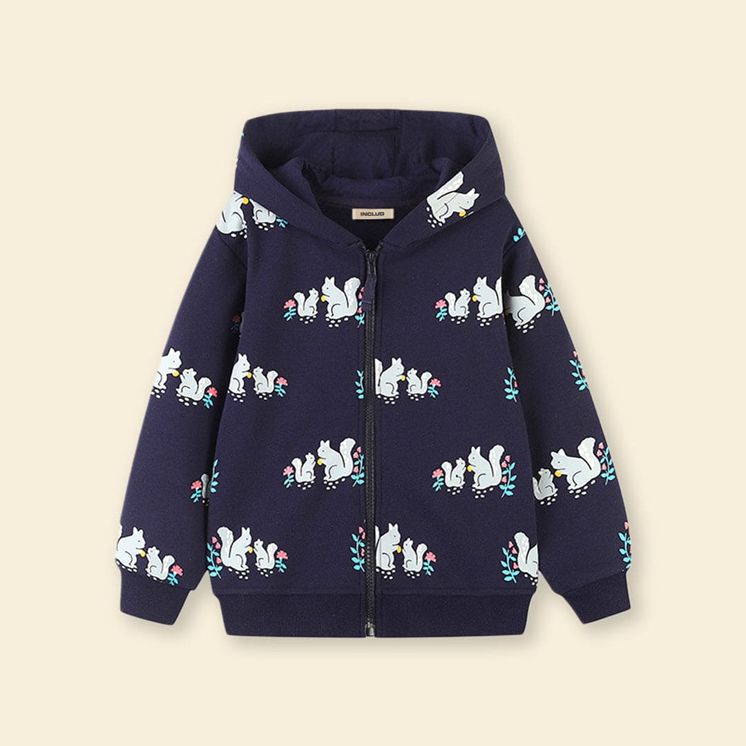 Girls Black Long Sleeve Squirrel Printed Hooded Sweatshirt Sweatshirts & Hoodies   