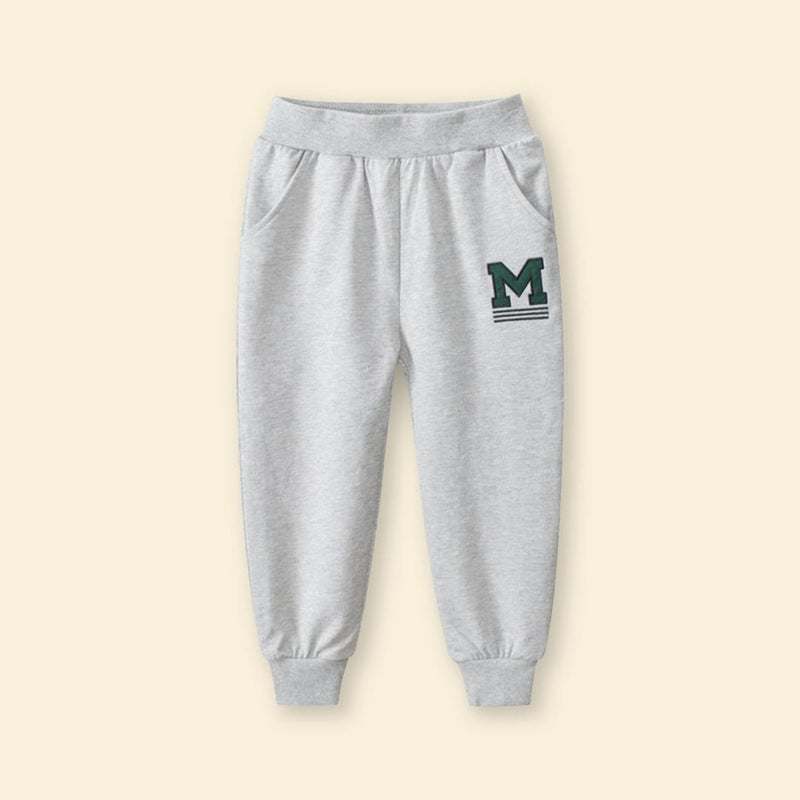 Boys Grey Elasticated Motif Print Rib Cuff Trouser Trackpants & Joggers   
