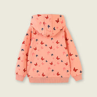 Girls Peach Long Sleeve Butterfly Printed Front Open Hooded Sweatshirt Sweatshirts & Hoodies   