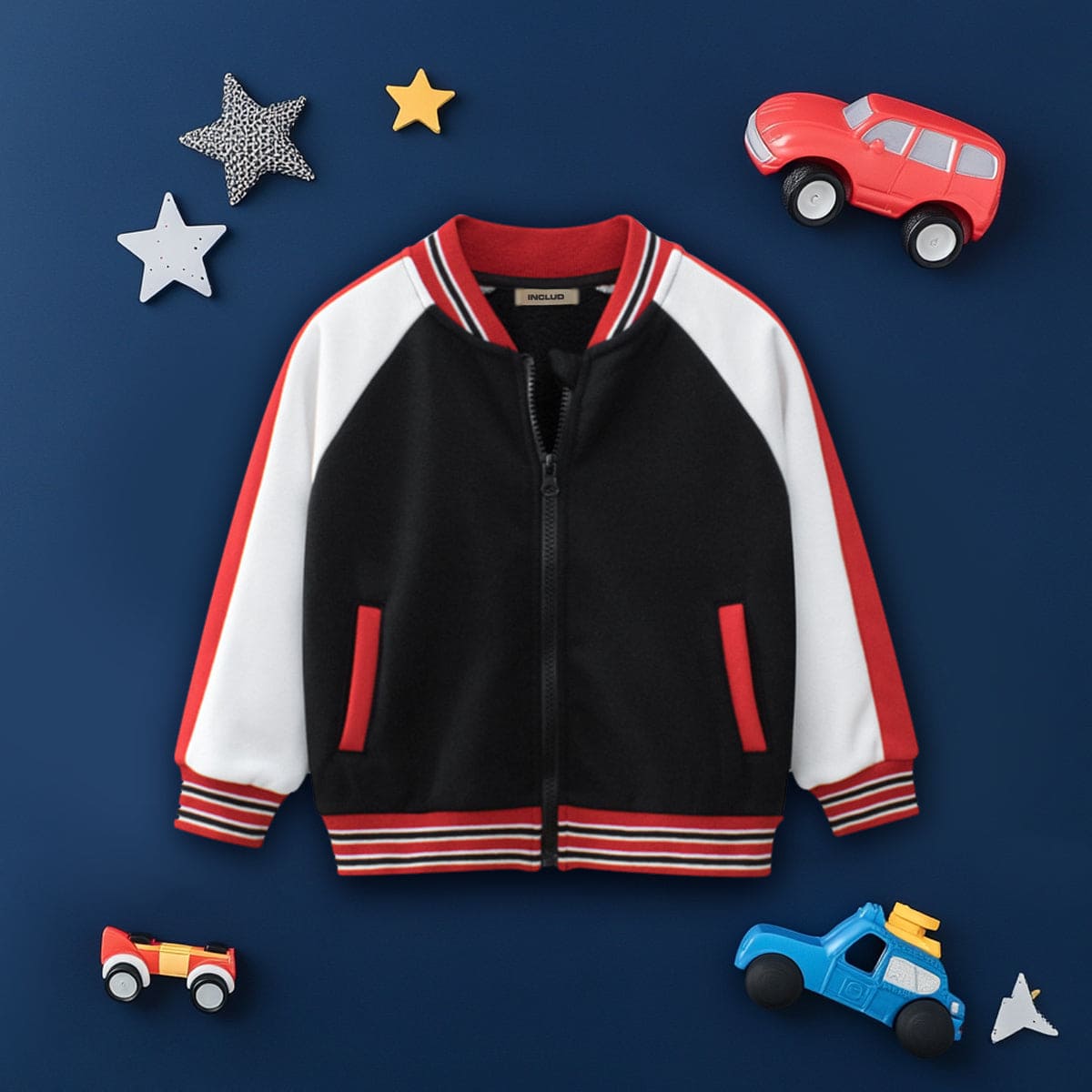 Boys Black Color-blocked Long Sleeves Varsity Jacket Coats & Jackets Black 1-2 Y 