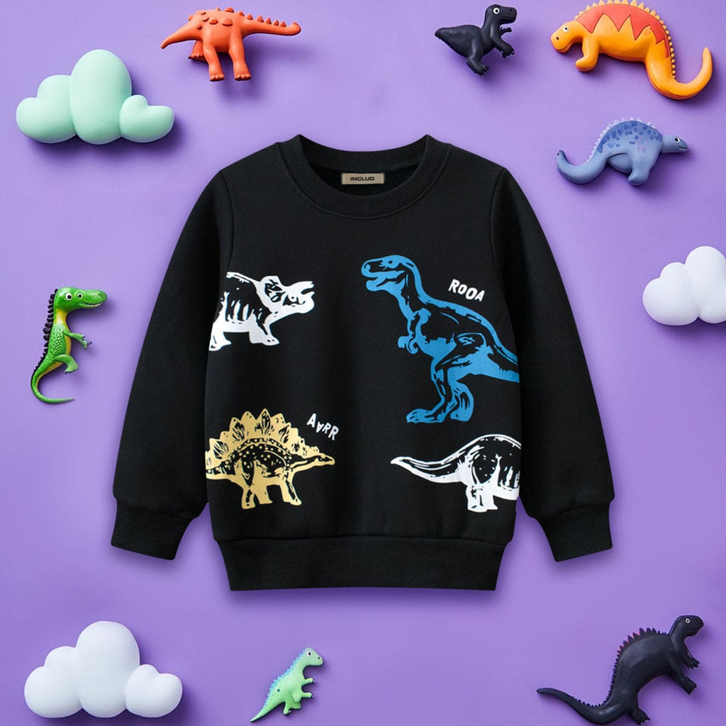 Boys Black Dinosaur Graphic Long Sleeves Sweatshirt Sweatshirts & Hoodies Black 1-2 Y 