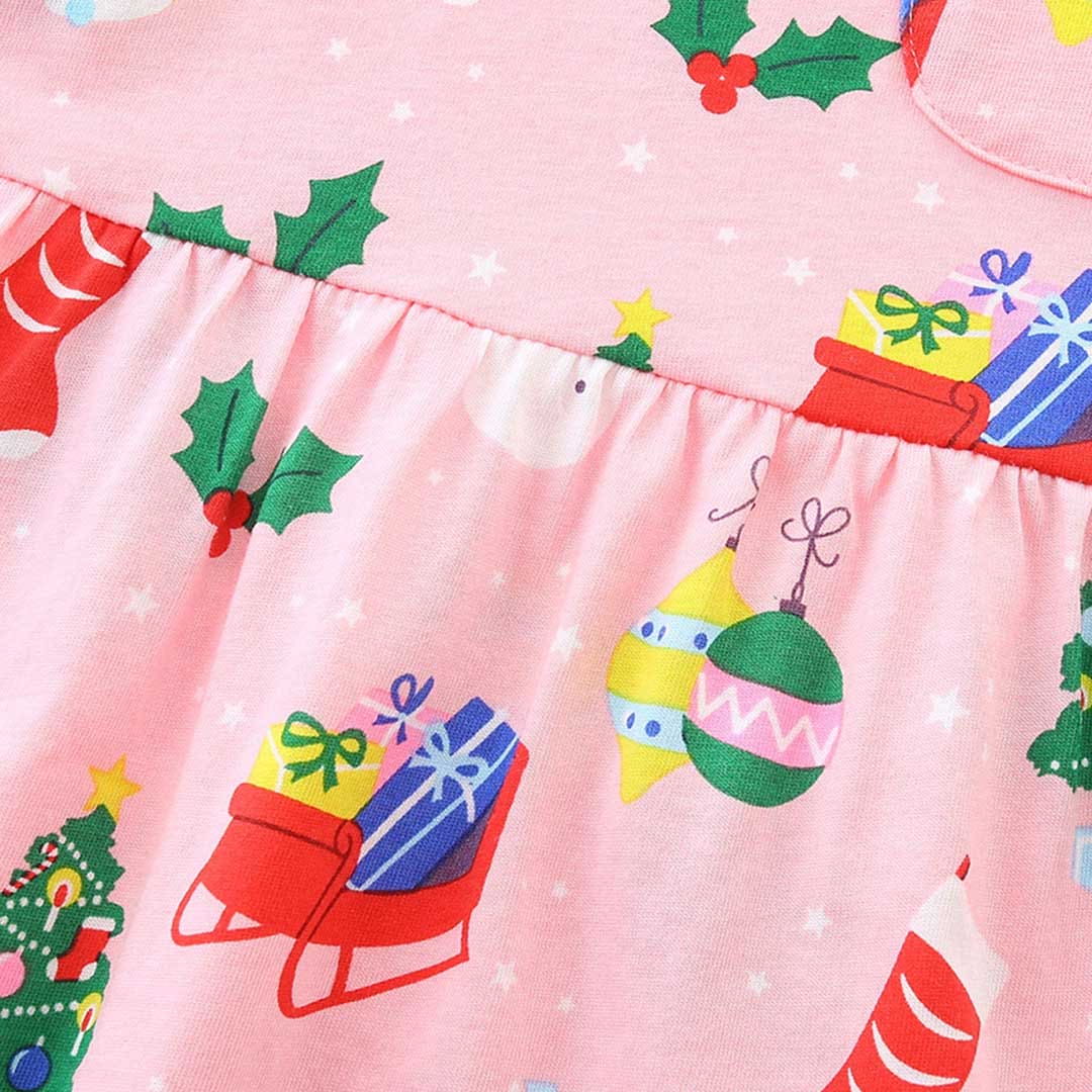 Girls Pink Long Sleeve Christmas Casual Dress Casual Dresses   