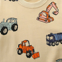Boys Beige Long Sleeve Car Printed Round Neck Sweatshirt Sweatshirts & Hoodies   