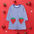 Girls White Long Sleeves Striped Strawberry Embroidered Dress Casual Dresses White 1-2 Y 