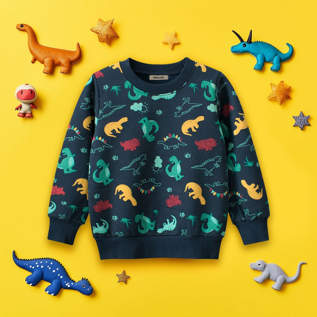 Boys Blue Dinosaur Print Long Sleeves Sweatshirt Sweatshirts & Hoodies Blue 1-2 Y 