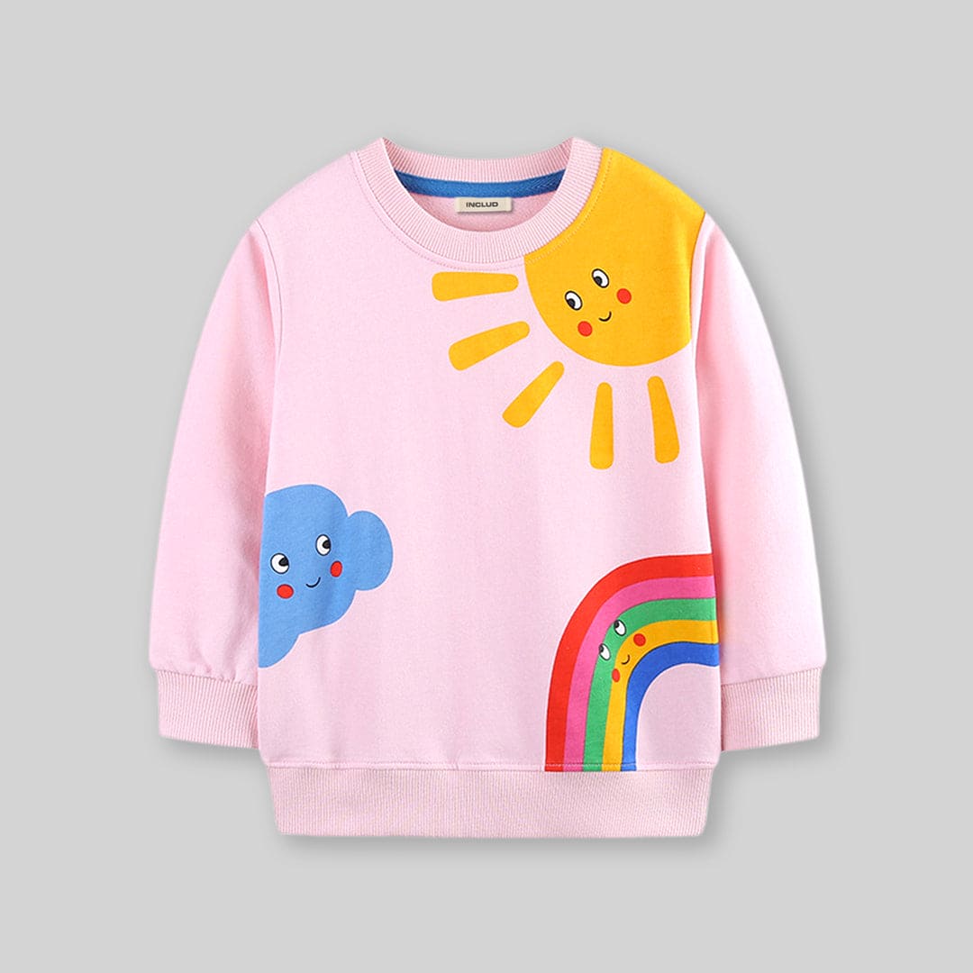 Girls Pink Long Sleeve Cloud Printed Sweatshirt Sweatshirts & Hoodies   