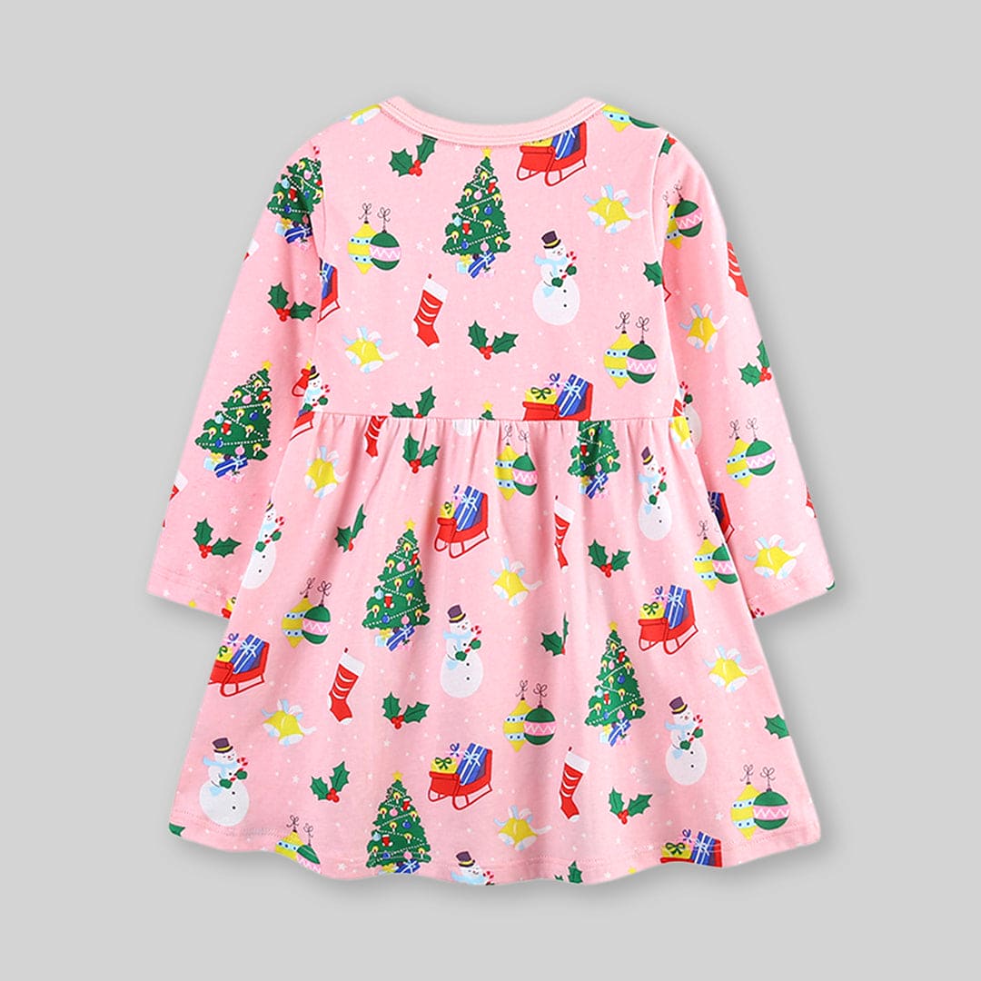 Girls Pink Long Sleeve Christmas Casual Dress Casual Dresses   