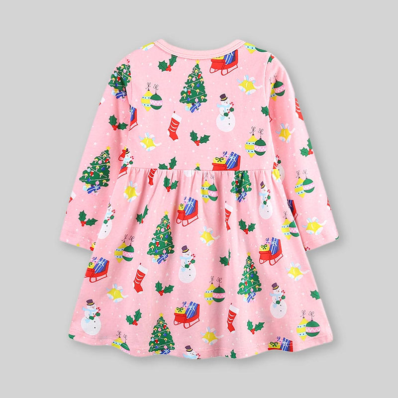 Girls Pink Long Sleeve Christmas Casual Dress Casual Dresses   