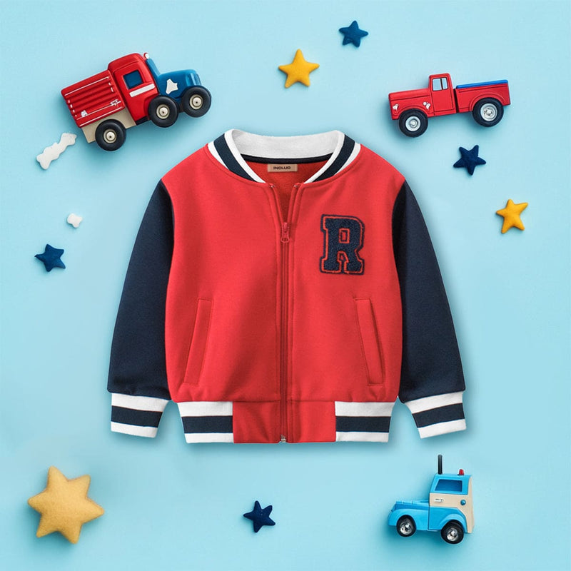 Boys Red Color-blocked Long Sleeves Varsity Jacket Coats & Jackets Red 1-2 Y 