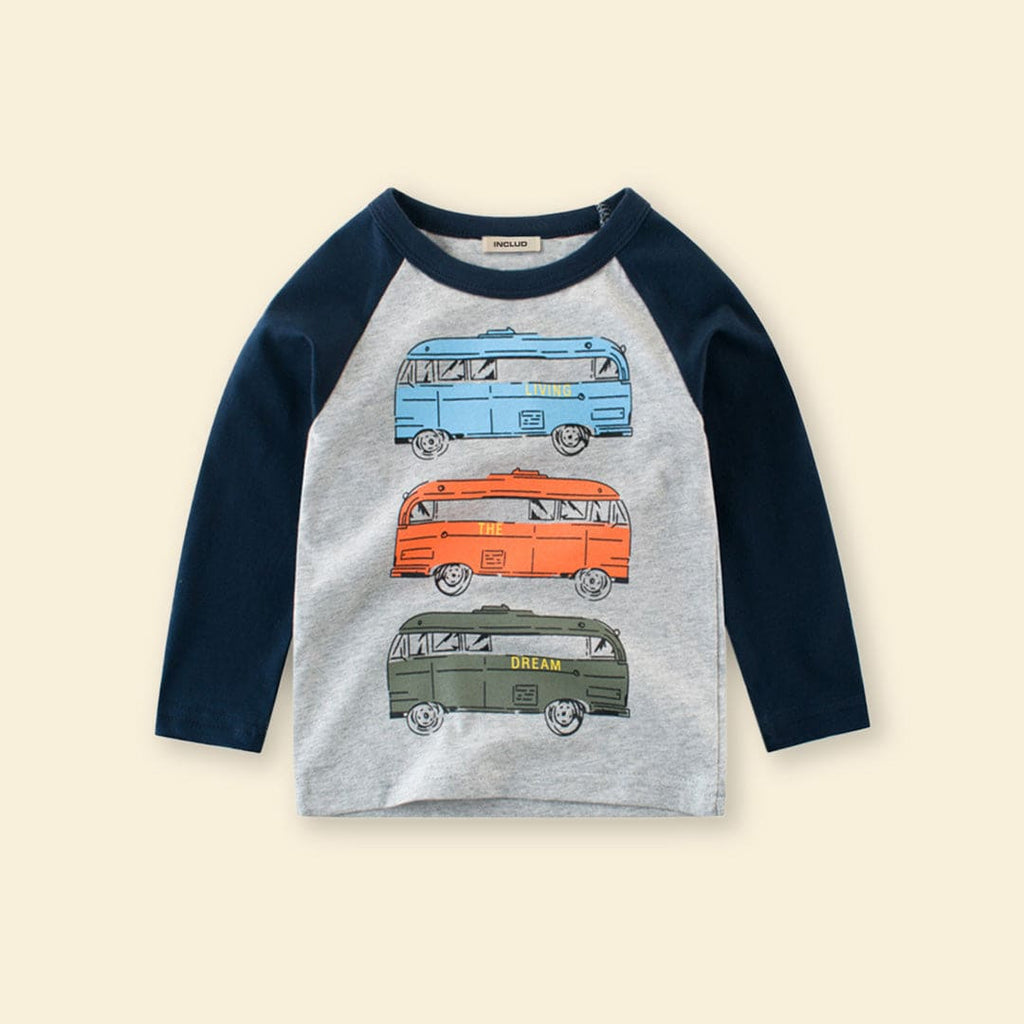 Boys Bus Print Raglan Sleeves T-shirt Tshirts   