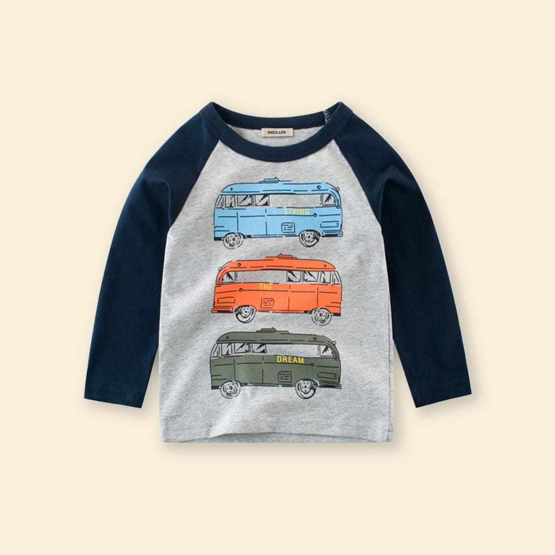 Boys Bus Print Raglan Sleeves T-shirt Tshirts   