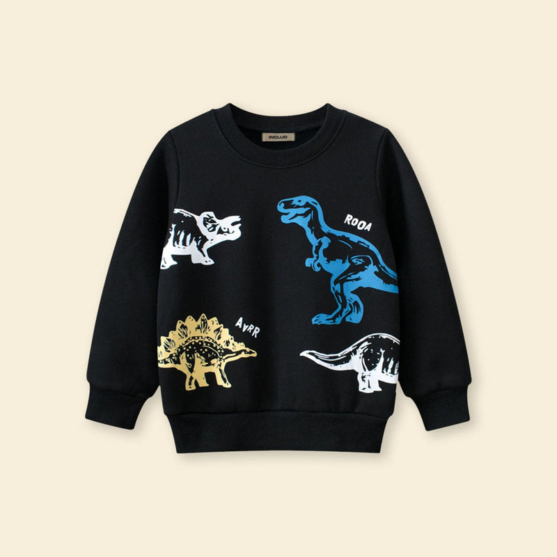 Boys Black Dinosaur Graphic Long Sleeves Sweatshirt Sweatshirts & Hoodies   
