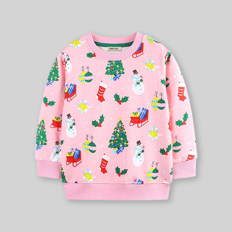 Girls Pink Long Sleeve Christmas Pullover Sweatshirt Sweatshirts & Hoodies   