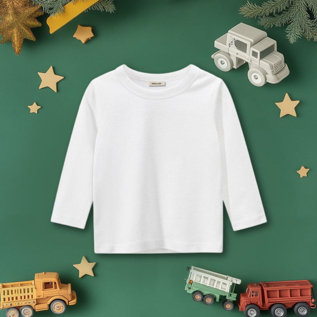 Boys White Solid Full Sleeves T-shirt Tshirts White 1-2 Y 