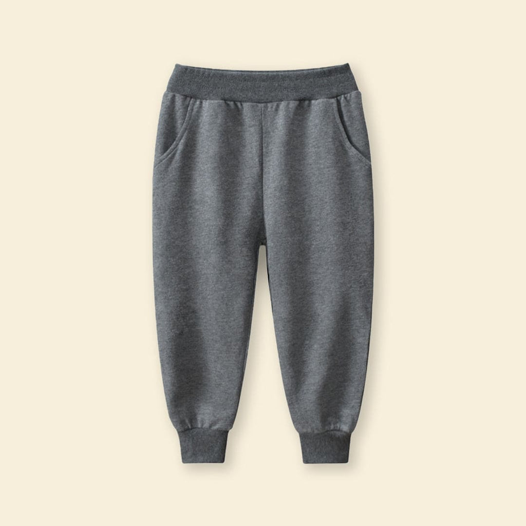 Boys Dark Grey Solid Elasticated Rib Trouser Trackpants & Joggers   