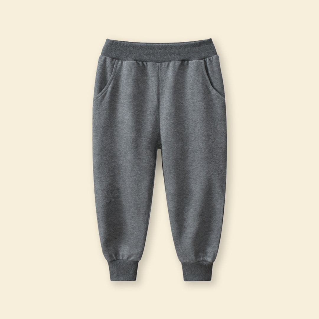 Boys Dark Grey Solid Elasticated Rib Trouser Trackpants & Joggers   
