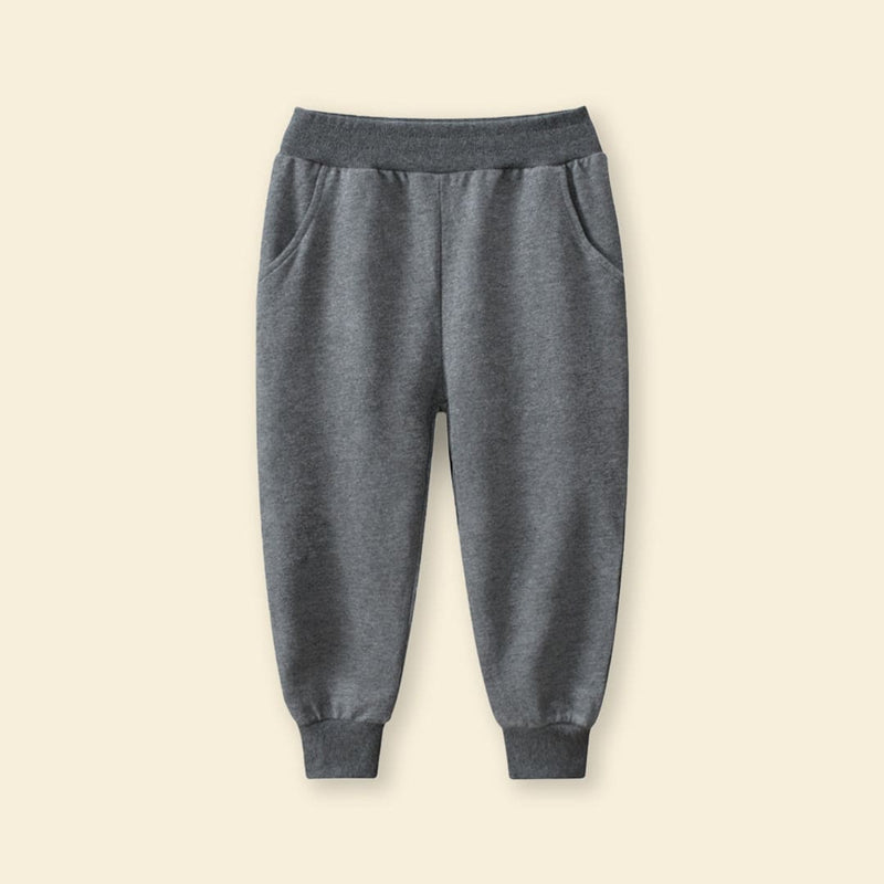 Boys Dark Grey Solid Elasticated Rib Trouser Trackpants & Joggers   
