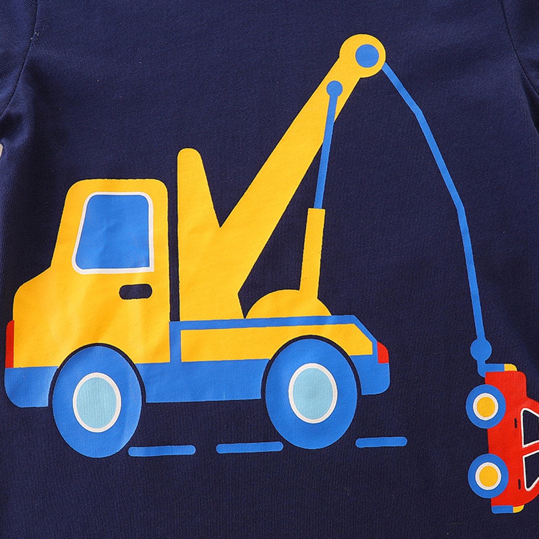 Boys Navy Long Sleeve Car Printed Round Neck T-Shirt Tshirts   