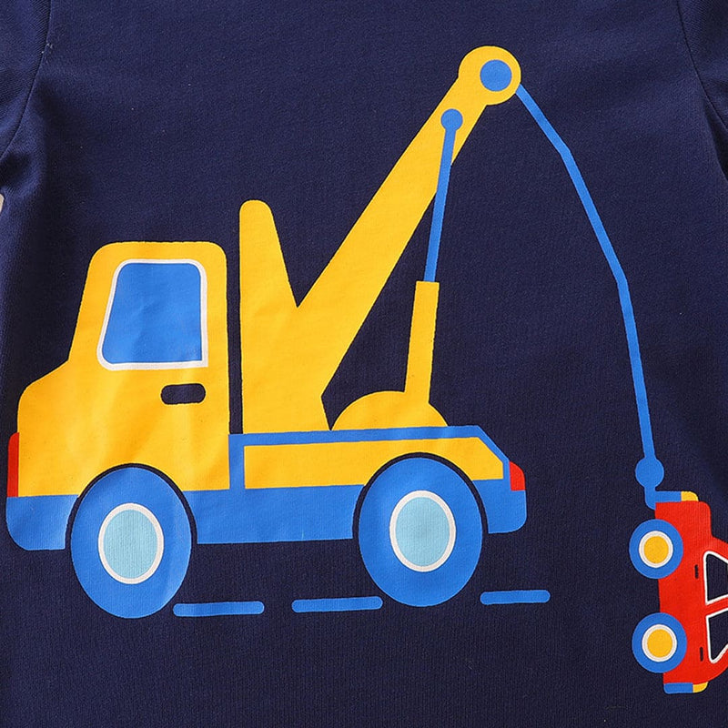 Boys Navy Long Sleeve Car Printed Round Neck T-Shirt Tshirts   