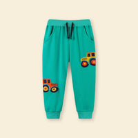 Boys Green Car Embroidered Sweatpants Joggers   
