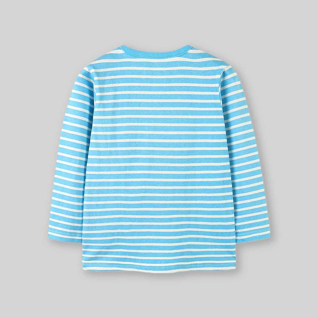 Girls Blue Long Sleeve Bunny Printed Striped T-Shirt Tops   