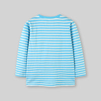 Girls Blue Long Sleeve Bunny Printed Striped T-Shirt Tops   
