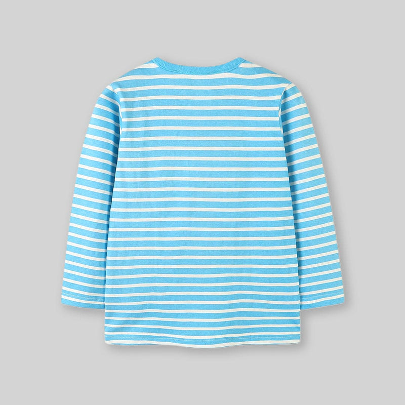Girls Blue Long Sleeve Bunny Printed Striped T-Shirt Tops   