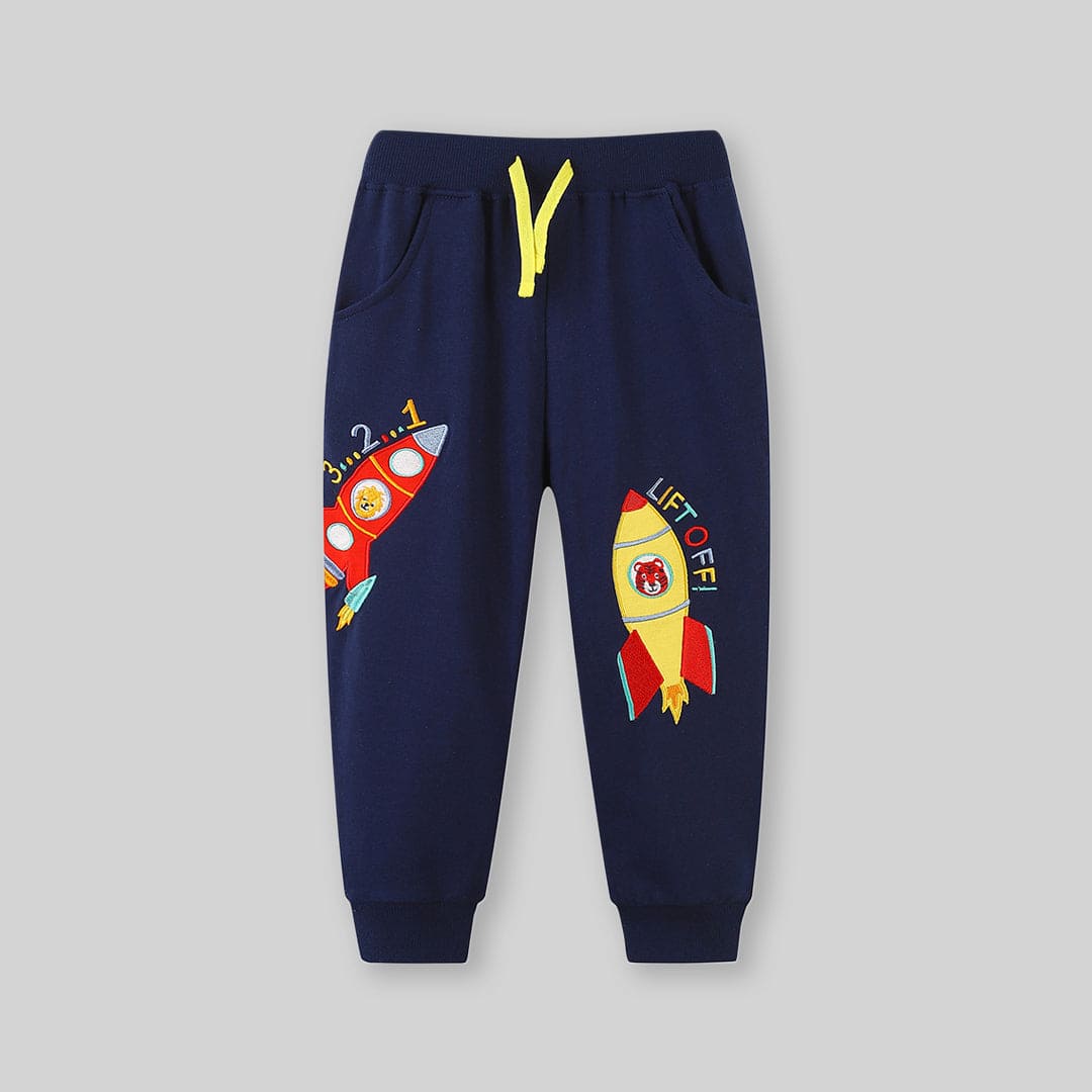 Boys Navy Spaceship Embroidered Sweatpants Joggers   