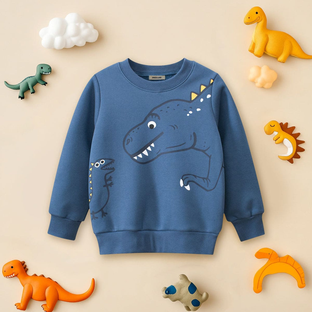 Boys Blue Dinosaur Print Long Sleeves Sweatshirt Sweatshirts & Hoodies Blue 1-2 Y 