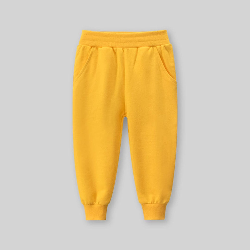 Boys Yellow Solid Elasticated Rib Trouser Trackpants & Joggers   